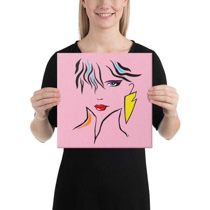 Pink Canvas Art, Vintage 80s Fashion, Inspired by Patrick Nagel