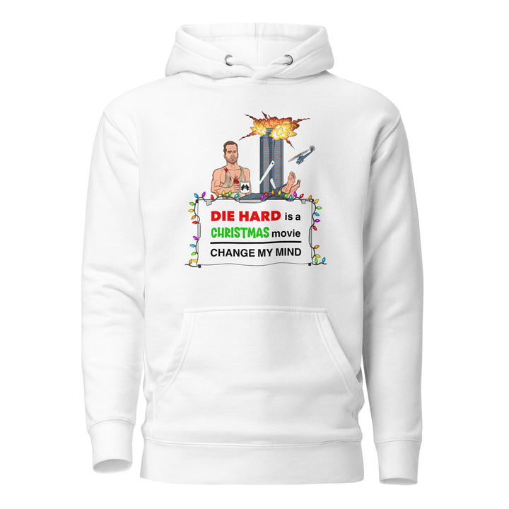 White Premium Unisex Hoodie Sweatshirt, Vintage 80s Style, Die Hard is a Christmas Movie 