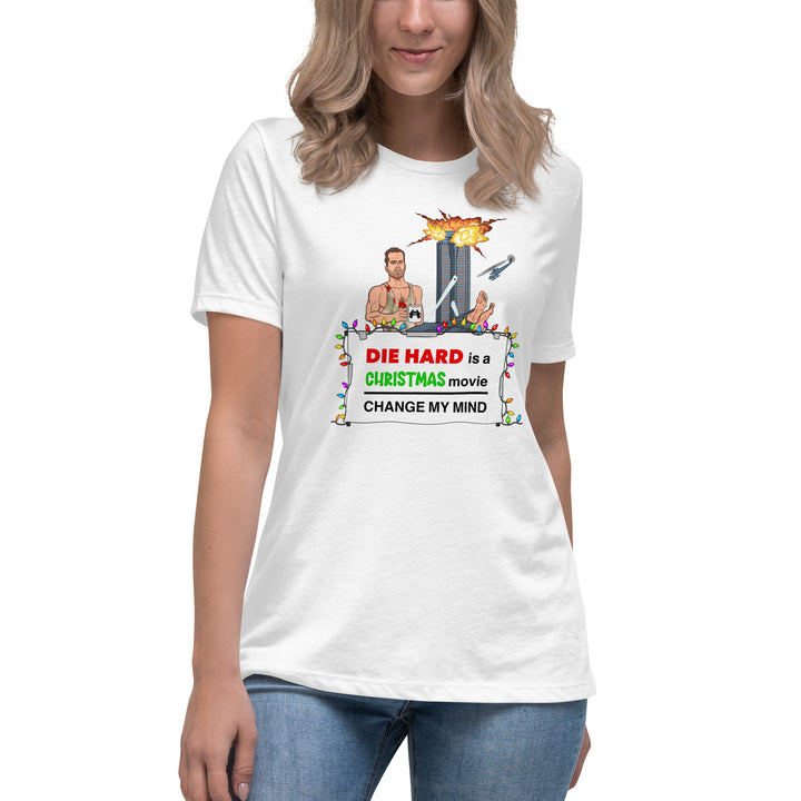 White Relaxed Women's T-Shirt, Vintage 80s Style, Die Hard is a Christmas Movie